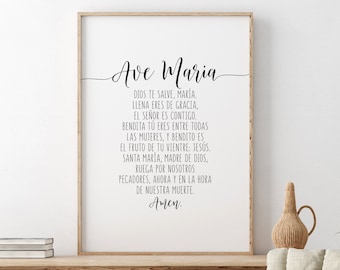 Ave Maria,Dios Te Salve María llena Eres De Gracia, Spanish Prayer, Spanish Bible Verse, Scripture Wall Art, Mother&#39;s Day Gift