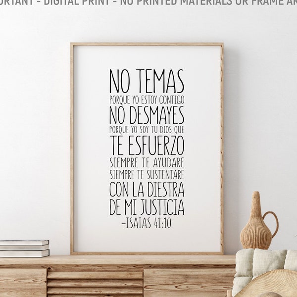 No Temas, Porque Yo Estoy Contigo; No Desmayes, Porque Yo Soy Tu Dios, Isaías 41:10, Spanish Bible Verse, Scripture Wall Art, Bible Quote