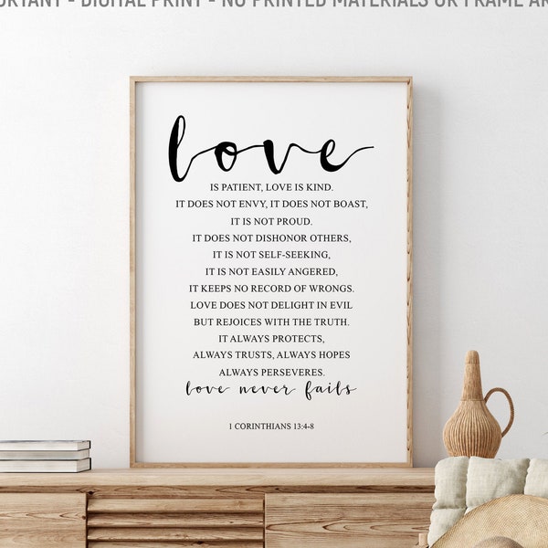 Love Is Patient Love Is Kind, 1 Corinthians 13:4-8, Bible Verse Printable, Wedding Decor, Wedding Gift, Bible Quote, Scripture Wall Art