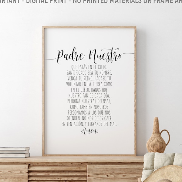 Padre Nuestro Que Estás En El Cielo. Santificado Sea Tu nombre, The Lord's Prayer, Spanish Bible Verse, Scripture Wall Art, Bible Quote