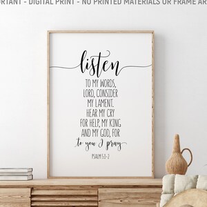 Listen To My Words, Lord, Consider My Lament, Psalm 5:1-2, Bible Verse Printable, Christian Wall Decor, Scripture Wall Art, Bible Quote