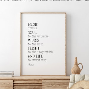Music Gives A Soul To The Universe Wings To The Mind, Plato Quote, Music Lovers Gift, Music Quote, Classroom Decor, Kids Room Wall Decor