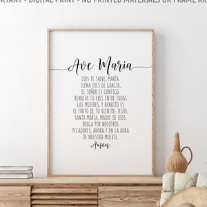 Ave Maria,Dios Te Salve María llena Eres De Gracia, Spanish Prayer, Spanish Bible Verse, Scripture Wall Art, Mother's Day Gift