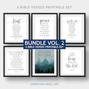 6 Bible Verses Printable Set, Bible Verse Art Bundle, Christian Wall Decor, Scripture Wall Art, 5x7&quot;, 8x10&quot;, 11x14&quot;, 16x20&quot;