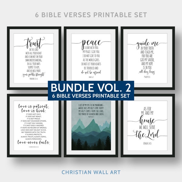 6 Bible Verses Printable Set, Bible Verse Art Bundle, Christian Wall Decor, Scripture Wall Art, 5x7", 8x10", 11x14", 16x20"