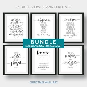 25 Bible Verses Printable Set, Bible Verse Art Bundle, Christian Printable Wall Art, Scripture Wall Art, 5x7&quot;, 8x10&quot;, 11x14&quot;