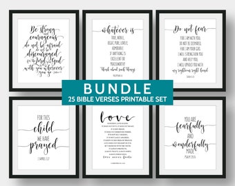 25 Bible Verses Printable Set, Bible Verse Art Bundle, Christian Printable Wall Art, Scripture Wall Art, 5x7&quot;, 8x10&quot;, 11x14&quot;