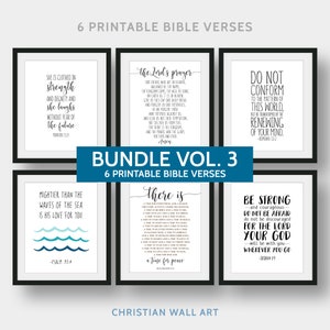 6 Bible Verses Printable Set, Bible Verse Art Bundle, Christian Wall Decor, Scripture Wall Art, 5x7&quot;, 8x10&quot;, 11x14&quot;, 16x20&quot;
