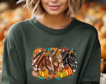 Fall Horse Sweatshirt, Autumn Horse Sweater, Fall Gifts, Horse Sweater, Funny Fall Season Shirt, Fall Animal Sweatshirt, Autumn Horses