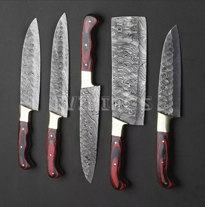 Custom Handmade Damascus steel Chef knives set Gift, Forged Chef Custom Handmade Damascus steel Chef knives set Gift, Forged Chef