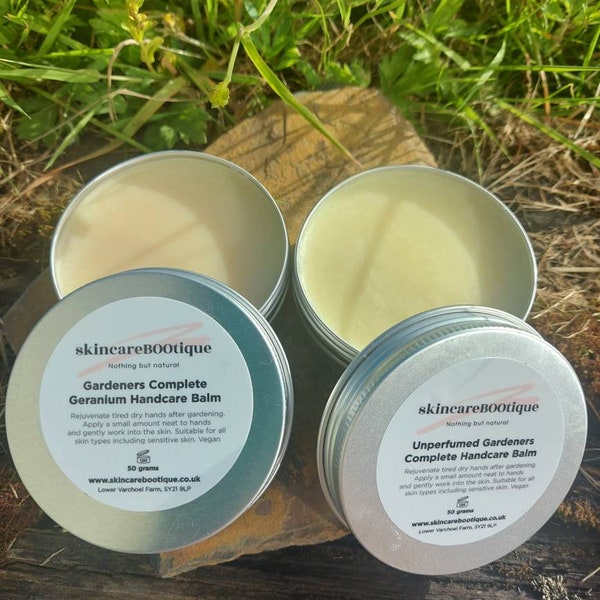 Gardeners geranium deep moisturising hand balm, made with natural ingredients. Ideal gift, handmade balm for dry hands all skin types, vegan