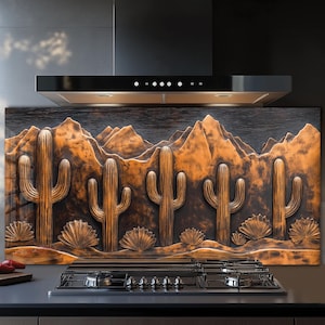 Dosseret en verre trempé, Recouvrement d'évier de cuisine, Crédence en carrelage, Cache arrière de poêle, Protecteur mural de cuisine, Dosseret de poêle, Art mural en verre