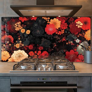 Dosseret en verre trempé, Recouvrement d'évier de cuisine, Crédence en carrelage, Cache arrière de poêle, Protecteur mural de cuisine, Dosseret de poêle, Art mural en verre