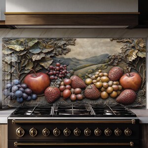 Dosseret en verre trempé, Recouvrement d'évier de cuisine, Crédence en carrelage, Cache arrière de poêle, Protecteur mural de cuisine, Dosseret de poêle, Art mural en verre