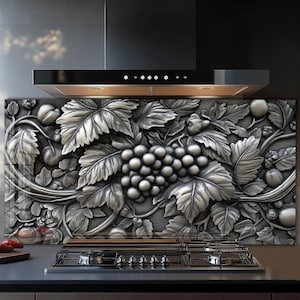 Dosseret en verre trempé, Recouvrement d'évier de cuisine, Crédence en carrelage, Cache arrière de poêle, Protecteur mural de cuisine, Dosseret de poêle, Art mural en verre