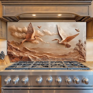 Dosseret en verre trempé, Recouvrement d'évier de cuisine, Crédence en carrelage, Cache arrière de poêle, Protecteur mural de cuisine, Dosseret de poêle, Art mural en verre