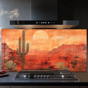 Dosseret en verre trempé, Recouvrement d'évier de cuisine, Crédence en carrelage, Cache arrière de poêle, Protecteur mural de cuisine, Dosseret de poêle, Art mural en verre