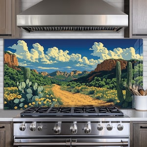 Dosseret en verre trempé, Recouvrement d'évier de cuisine, Crédence en carrelage, Cache arrière de poêle, Protecteur mural de cuisine, Dosseret de poêle, Art mural en verre