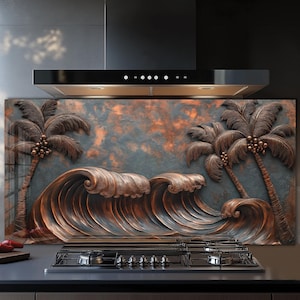Dosseret en verre trempé, Recouvrement d'évier de cuisine, Crédence en carrelage, Cache arrière de poêle, Protecteur mural de cuisine, Dosseret de poêle, Art mural en verre