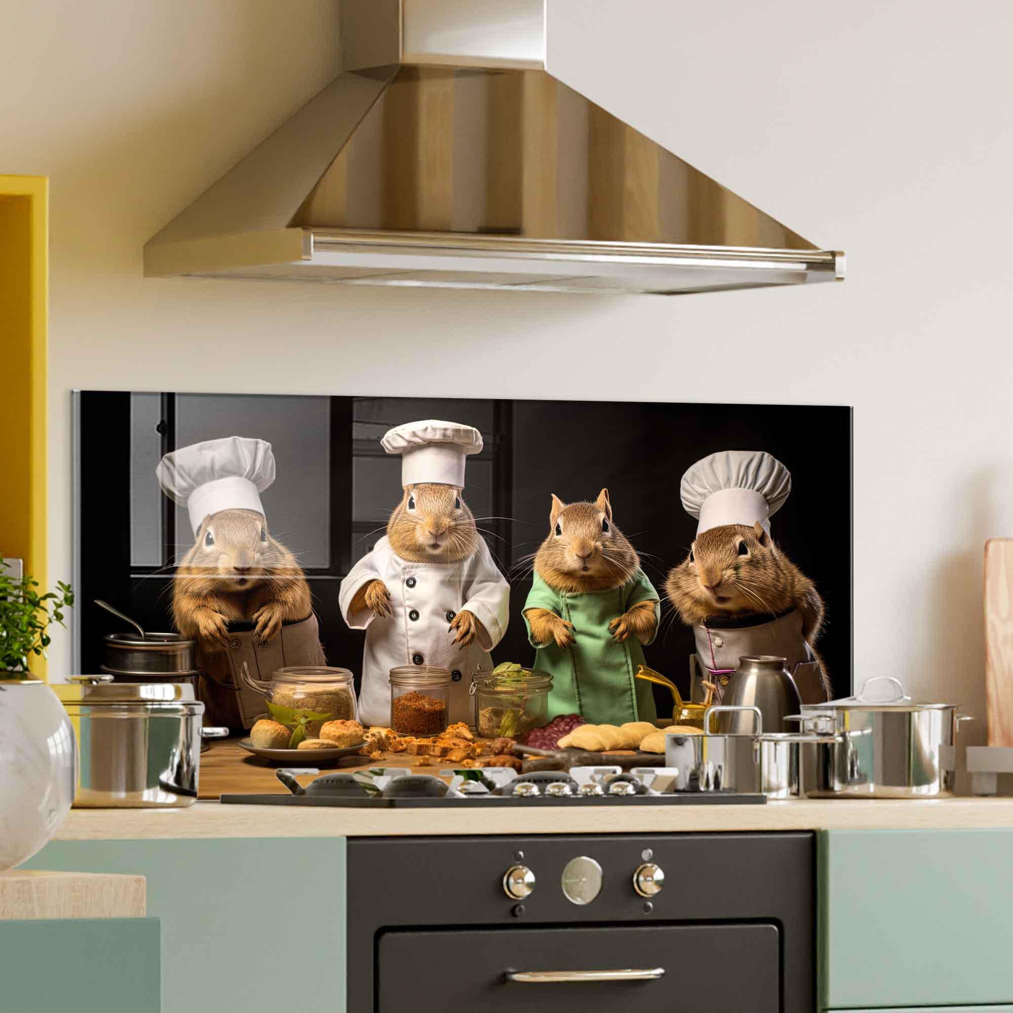 Funny Animal Glass Backsplash, Chef Animals Kitchen Splashback Panel ...