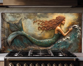 Tempered Glass Backsplash, Kitchen Sink Cover, Splashback Tile, Stove Back Cover, Kitchen Wall Protector, Mermaid backsplash, Stove Guard
