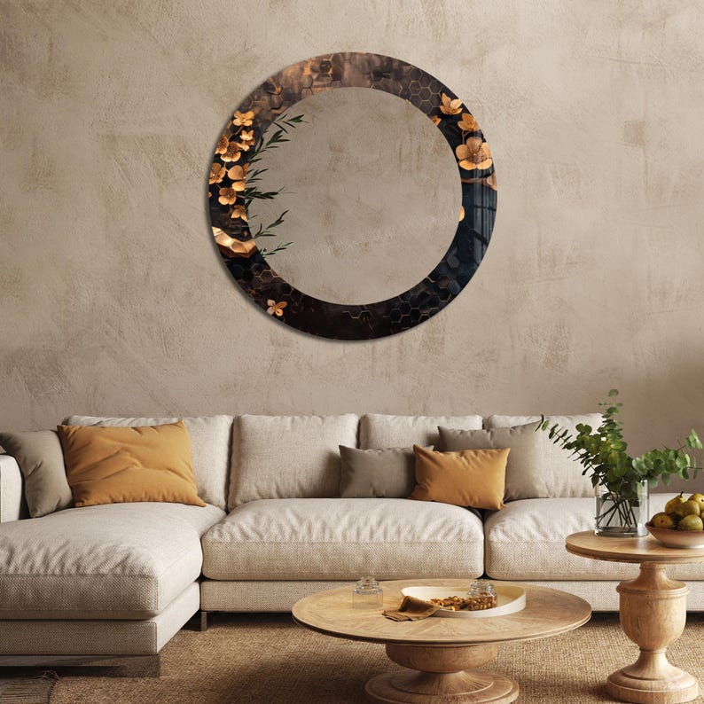 Floral Tempered Glass Hallway Mirror, Luxury Home Decor - Etsy