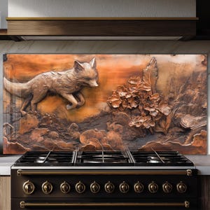 Dosseret en verre trempé, Recouvrement d'évier de cuisine, Crédence en carrelage, Cache arrière de poêle, Protecteur mural de cuisine, Dosseret de poêle, Art mural en verre