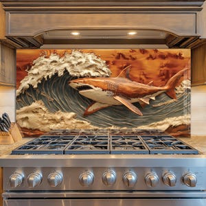 Dosseret en verre trempé, Recouvrement d'évier de cuisine, Crédence en carrelage, Cache arrière de poêle, Protecteur mural de cuisine, Dosseret de poêle, Art mural en verre
