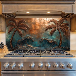Dosseret en verre trempé, Recouvrement d'évier de cuisine, Crédence en carrelage, Cache arrière de poêle, Protecteur mural de cuisine, Dosseret de poêle, Art mural en verre
