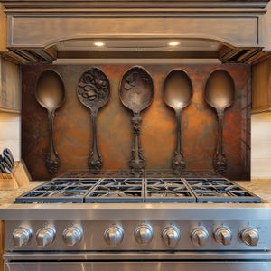 Dosseret en verre trempé, Recouvrement d'évier de cuisine, Crédence en carrelage, Cache arrière de poêle, Protecteur mural de cuisine, Dosseret de poêle, Art mural en verre