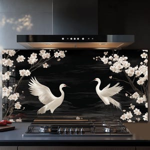 Dosseret en verre trempé, Recouvrement d'évier de cuisine, Crédence en carrelage, Cache arrière de poêle, Protecteur mural de cuisine, Dosseret de poêle, Art mural en verre