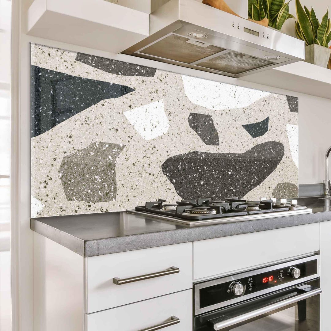 Modern Terrazzo Glass Backsplash, Neutral Kitchen Splashback Panel ...
