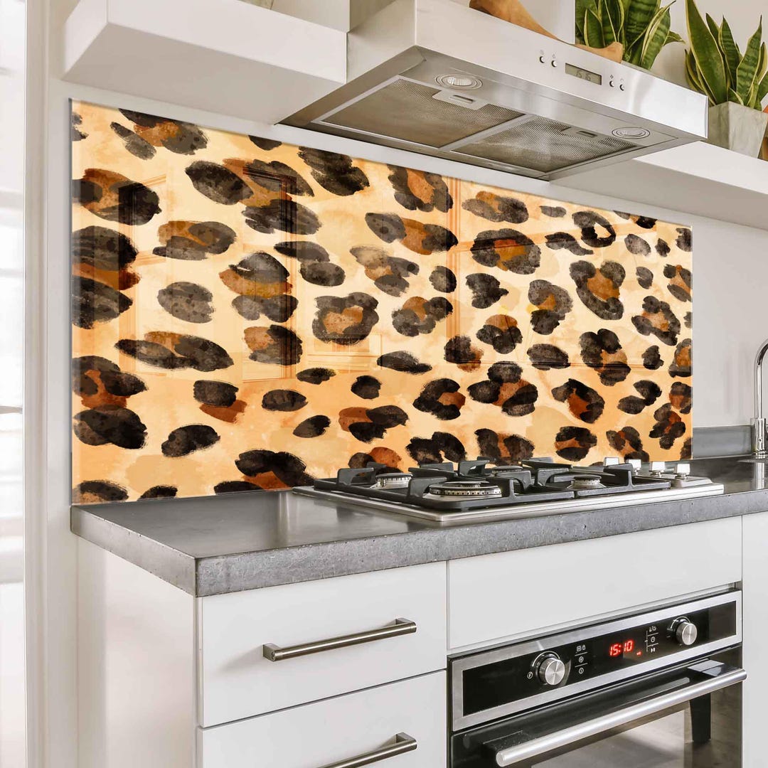 Tempered Glass Backsplash, Leopard Print Kitchen Splashback, Animal ...