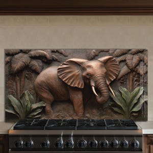 Dosseret en verre trempé, Recouvrement d'évier de cuisine, Crédence en carreau, Cache arrière de poêle, Protecteur mural de cuisine, Dosseret éléphant, Protection de poêle