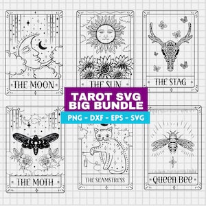 Paquete de cartas del tarot SVG PNG / Brujería SVG / Tarot lunar png / Celestial png / Tarot celestial Svg / Boho SVG
