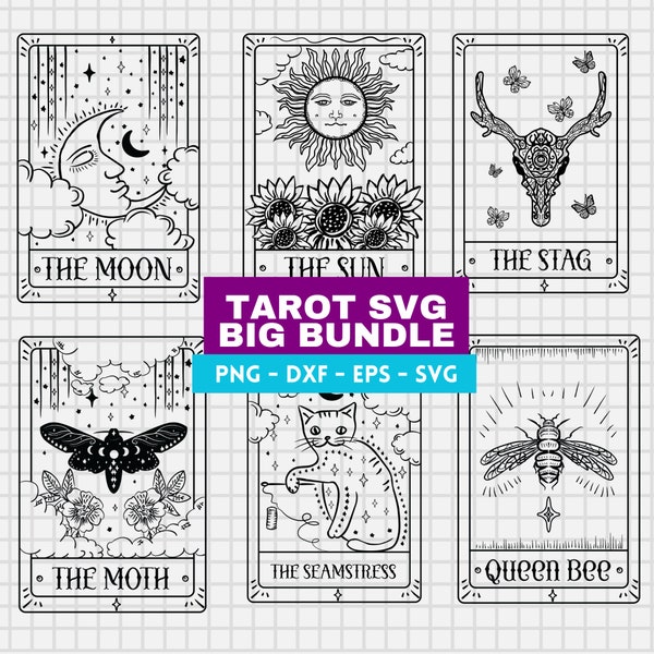 Tarot Cards SVG Bundle | Sun Tarot | Moon Tarot png | Cricut Cut Files | Mystical Tarot Card Deck Svg | Celestial Tarot Svg  | Boho Cricut