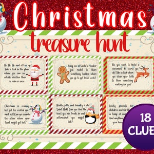 Christmas Treasure Hunt, Christmas Scavenger Hunt Clues Printable
