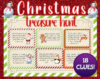 Christmas Treasure Hunt, Christmas Scavenger Hunt Clues Printable