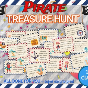 Pirate Treasure Hunt, Pirate Treasure Hunt Clues, Pirate Birthday Treasure Hunt, Pirate Scavenger Hunt, Printable Pirate Treasure Hunt