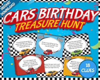 Cars Birthday Treasure Hunt, Printable Party Game (PDF)