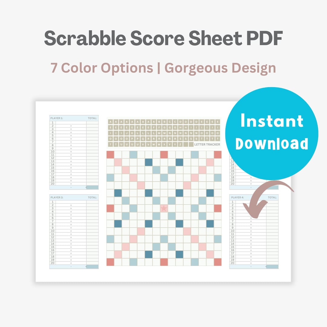 Scrabble Worksheet.pdf Scrabble Sheets Scrabble Board Game Score Cards Replacement PDF - Etsy