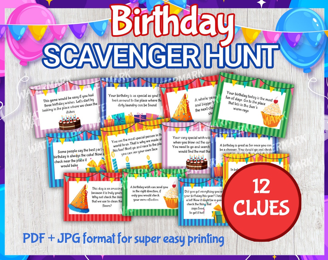 Birthday Treasure Hunt, Treasure Hunt Clues, Birthday Party Printable ...