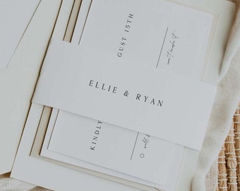ELLIE Minimalist Modern Belly Band Template Download, Editable Simple Belly Band For Invitation, Printable Wedding Invitation Belly Bands