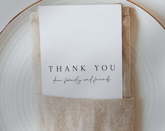 ELLIE Minimal Wedding Table Thank You Card Template Download, Simple Thank You Napkin Note, Printable Wedding Menu Thank You Letter DIY
