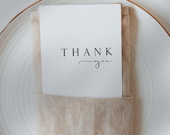 SARAH Minimal Hochzeit Tisch Danke Karte Vorlage Download, Einfache Danke Serviette Note, Printable Hochzeitsmenü Danke Buchstabe DIY