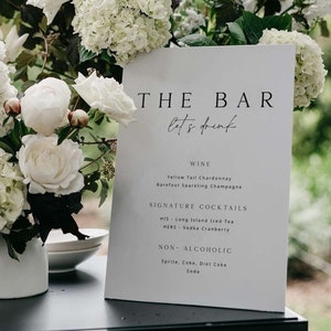 ELLIE Modern Wedding Bar Menu Template Download, Minimalist Bar Menu Wedding Sign Template, Printable Open Bar Menu, Wedding Drink Sign