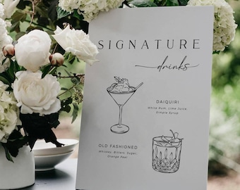 CLAIRE Minimalist Signature Drink Sign Template Download, Printable Signature Cocktails Sign, Wedding Signature Drinks Menu, Modern Bar Menu