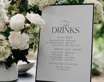 Old Money Wedding Bar Sign Template, Printable Elegant Drinks Menu, Editable Open Bar Menu, Digital Download