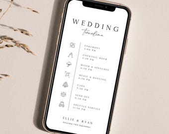 ELLIE Digital Weddding Timeline Template Download, Mobile Wedding Timeline, Minimal Wedding Timeline For Phone, Electronic Wedding Timeline