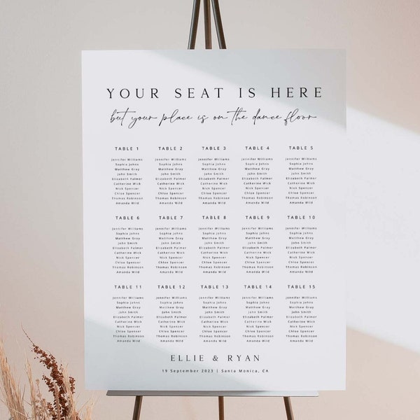 ELLIE Wedding Seating Chart Template, Minimal Modern Seating Chart Poster, Your Seat Is Here But Your Place Is On The Dance Floor Template